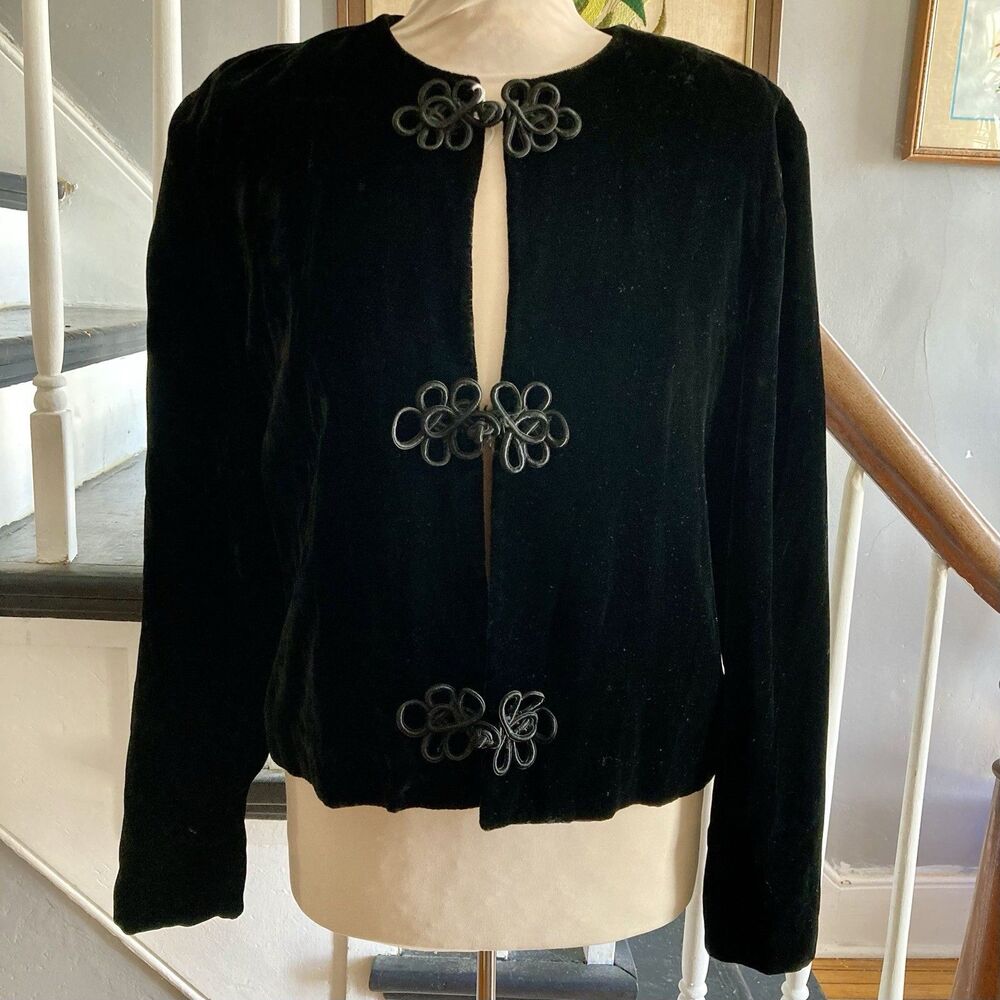 1990s Black Velvet Wimsigoth Goth Formal Jacket Chinese Frog Buttons Hippie